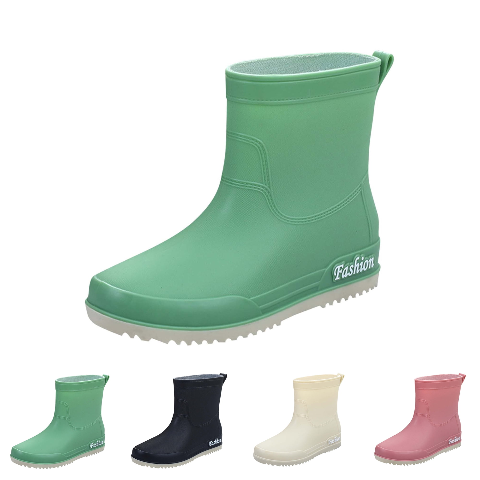 Lenago Womens Rain Boots Ankle Rain Boots Solid Color Casual Shoes Short Rain Boots Multi Color Matching Waterproof Non-Slip Mid-Tube Rain Boots West Coast Dopamine Color Shoes Everyday Rain Boots