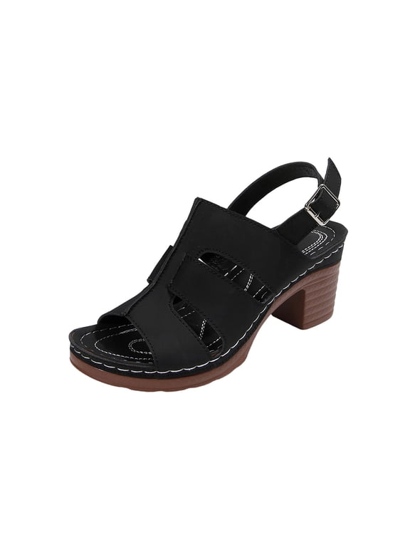 Womens Sandals Casual Comfortable Plus Size Solid Color Round Toe Open Toe Heel High Heel One-Strap Sandals 37