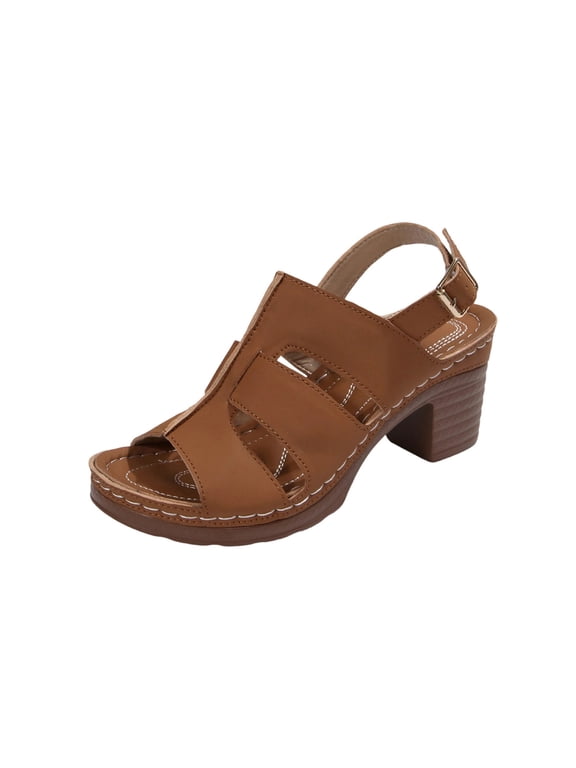 Womens Sandals Casual Comfortable Plus Size Solid Color Round Toe Open Toe Heel High Heel One-Strap Sandals 37
