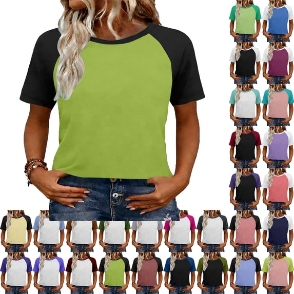 Lenago Womens Shirts Summer Tops Color Block Short Sleeve Shirts Spring Fashion Clothes Vacation Outfits