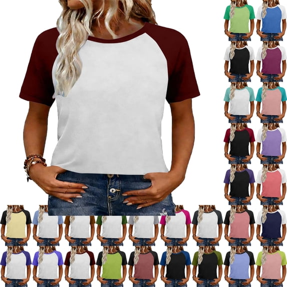 Lenago Womens Shirts Summer Tops Color Block Short Sleeve Shirts Spring Fashion Clothes Vacation Outfits