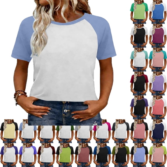Lenago Womens Shirts Summer Tops Color Block Short Sleeve Shirts Spring Fashion Clothes Vacation Outfits