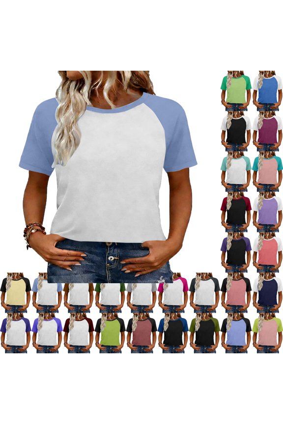 Womens Shirts Summer Tops Color Block Short Sleeve Shirts Spring Fashion Clothes Vacation Outfits