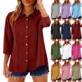 thumbnail image 1 of Lenago Womens Shirts V Neck Button Down Shirts Quarter Sleeve Solid Color Loose Shirt Casual Blouse Top, 1 of 9