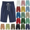 thumbnail image 1 of Lenago Womens Shorts Summer Plus Size Solid Five Points Large Size Cotton Linen Shorts with Pockets Casual Pants M, 1 of 3