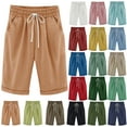 thumbnail image 1 of Lenago Womens Shorts Summer Plus Size Solid Five Points Large Size Cotton Linen Shorts with Pockets Casual Pants XXL, 1 of 5