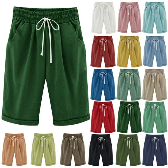 Lenago Womens Shorts Summer Plus Size Solid Five Points Large Size Cotton Linen Shorts with Pockets Casual Pants XXXL