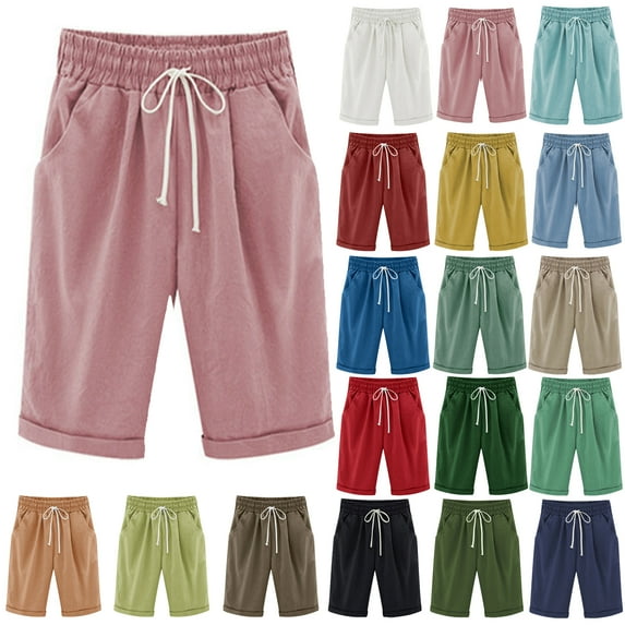 Lenago Womens Shorts Summer Plus Size Solid Five Points Large Size Cotton Linen Shorts with Pockets Casual Pants XXXXXL