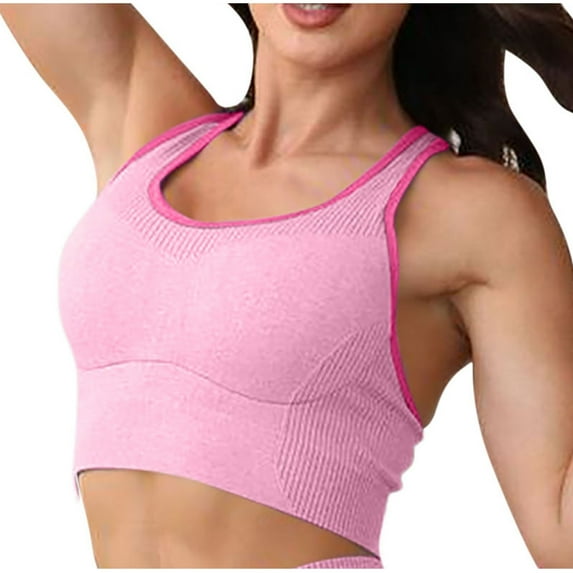 Lenago Womens Sports Bras Plus Size Solid Color Seamless Sexy Back Yoga Bra Shaping And Breast Collection Cingerie Pink 2XL