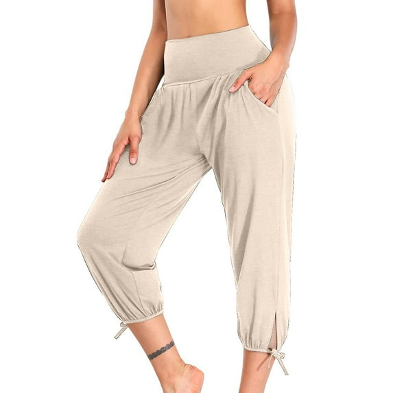 Lenago Womens Summer Capris Yoga Pants Plus Size Solid Large Size Shorts Loose Workout Sweatpants Comfy Joggers with Pockets Casual Pants XXXXL on Clearance