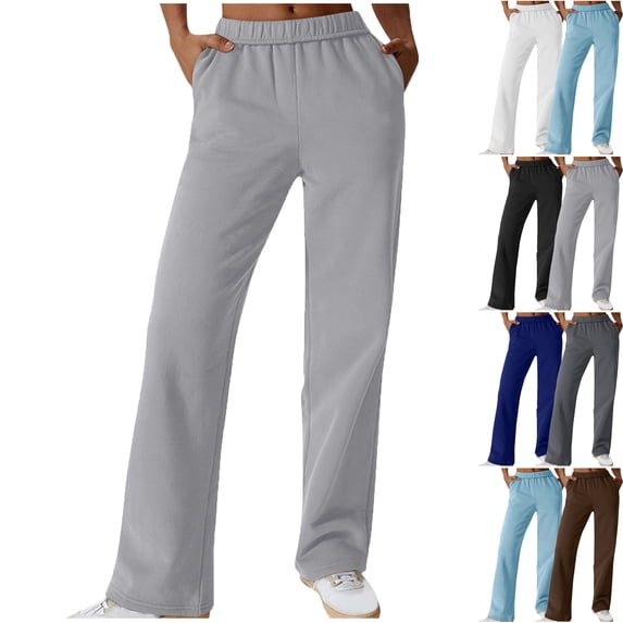Lenago Womens Sweatpants Solid Color Elastic Waistband Sports Leisure Belt Pocket Sweatpants Long Pants Sweatpants for Women