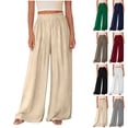thumbnail image 1 of Lenago Womens Sweatpants Wide Leg Pocket Pants Solid Color Elastic Waist Loose Pleated Long Pants, 1 of 7