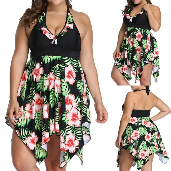 Lenago Womens Swimsuits Casual Sling Sexy Printing Split Two Piece Swimsuit Beachwear Swimdress on Clearance