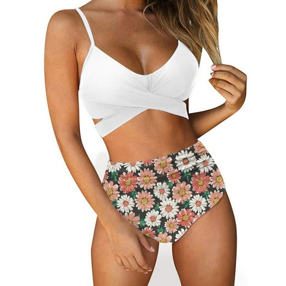 Lenago Womens Swimsuits Fashion Bikini Set Two Piece Swimsuit Printing Suspenders Swimwear Beachwear