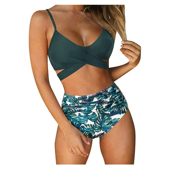 Lenago Womens Swimsuits Sexy Solid Printed Bikini Push-Up Pad Swimwear Set Swimsuit Beachwear Two Piece Bathing Swimsuit