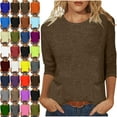 thumbnail image 1 of Lenago Womens Tops 3/4 Sleeves Solid Colo Crew Neck T Shirt Fashion Loose Comfort Mid-Length Blouse Round Neck Casual Tops Summer Vacation Everyday Costume Beach,Work Clothes,Shopping Shirt For Women, 1 of 5