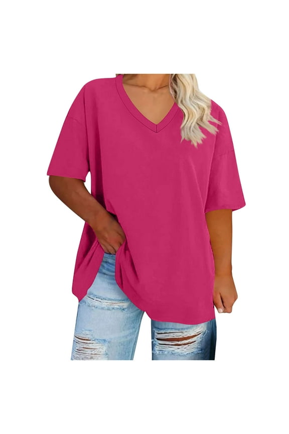 Womens Tops Summer Plus Size Casual V Neck Short Sleeve T-shirt Blouse Tunic Tops Size S-5XL