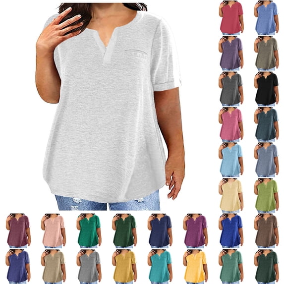 Lenago Womens Tops Under $5 Summer Blouses for Women Plus Size Fashion Slim V-neck Love Printing Short-sleeve Casual T-shirt Tunic Tops