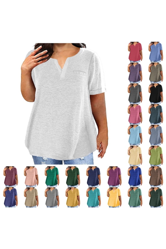Lenago Womens Tops Under $5 Summer Blouses for Women Plus Size Fashion Slim V-neck Love Printing Short-sleeve Casual T-shirt Tunic Tops