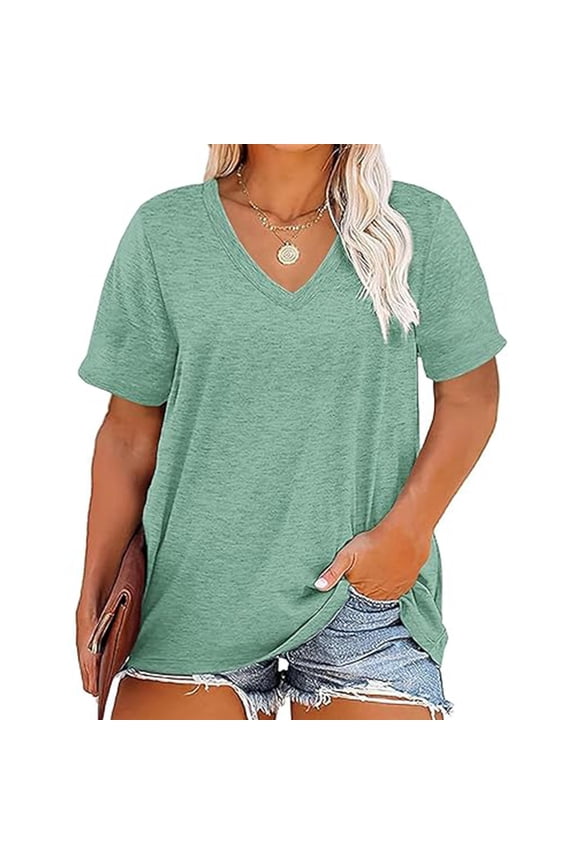 Womens Tops Under $5 Women's Summer Blouse Plus Size Summer Short Sleeve T-Shirts Casual Tunic Tops