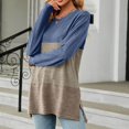 thumbnail image 1 of Lenago Womens Tunic Tops Plus Size Fashion Solid Round Neck Contrast Panel Loose Long Sleeve T-shirt Blouses Basic Blouses T Shirts, 1 of 4