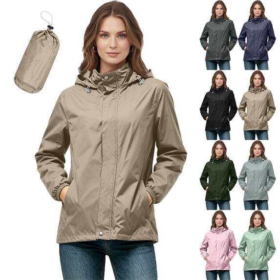 Lenago Womens Waterproof Hooded Jacket Packable Lightweight With Side Pockets For Spring Summer Daily Use Outdoor Activities Travel And Commute