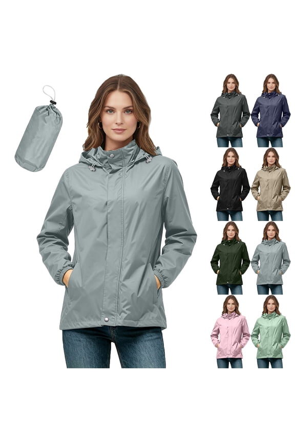 Womens Waterproof Hooded Jacket Packable Lightweight With Side Pockets For Spring Summer Daily Use Outdoor Activities Travel And Commute