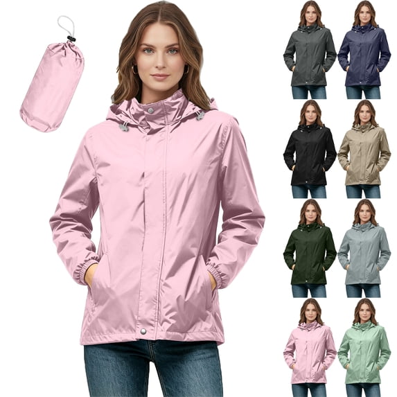 Lenago Womens Waterproof Hooded Jacket Packable Lightweight With Side Pockets For Spring Summer Daily Use Outdoor Activities Travel And Commute