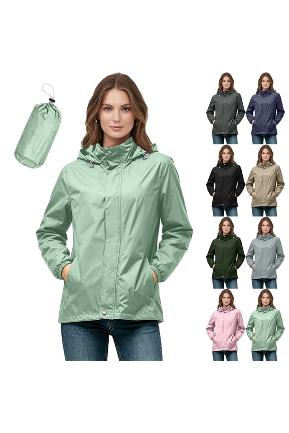 Womens Waterproof Hooded Jacket Packable Lightweight With Side Pockets For Spring Summer Daily Use Outdoor Activities Travel And Commute
