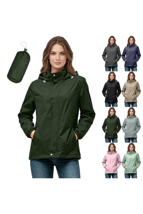 Womens Waterproof Hooded Jacket Packable Lightweight With Side Pockets For Spring Summer Daily Use Outdoor Activities Travel And Commute
