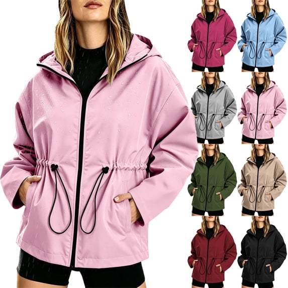 Lenago Womens Waterproof Hooded Jacket With Drawstring Waist Made Of Nylon For Fall Winter Outdoor Activities And Daily Wear
