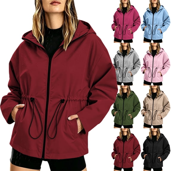 Lenago Womens Waterproof Hooded Jacket With Drawstring Waist Made Of Nylon For Fall Winter Outdoor Activities And Daily Wear