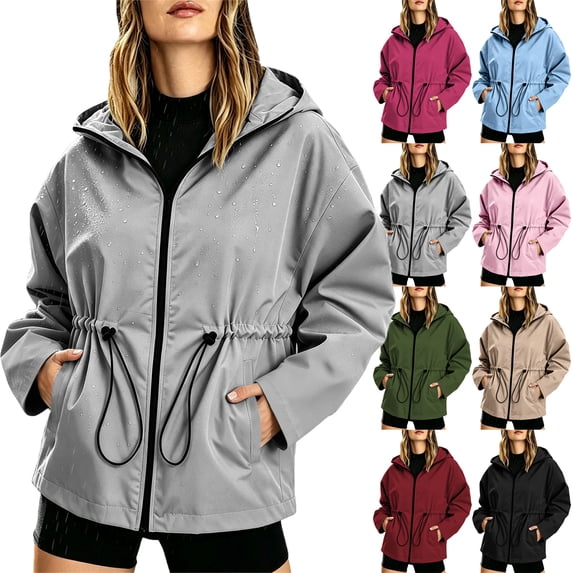 Lenago Womens Waterproof Hooded Jacket With Drawstring Waist Made Of Nylon For Fall Winter Outdoor Activities And Daily Wear