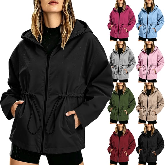 Lenago Womens Waterproof Hooded Jacket With Drawstring Waist Made Of Nylon For Fall Winter Outdoor Activities And Daily Wear