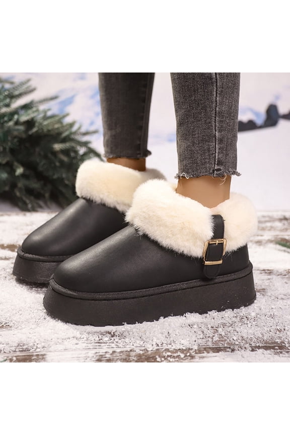 Womens Winter Boots Snow Shoes for Women Slip On Warm Slippers Warm Boots Wide Width Low Heel Snow Shoes Insulated Faux Fur Lined Winter Indoor & Outdoor Boots