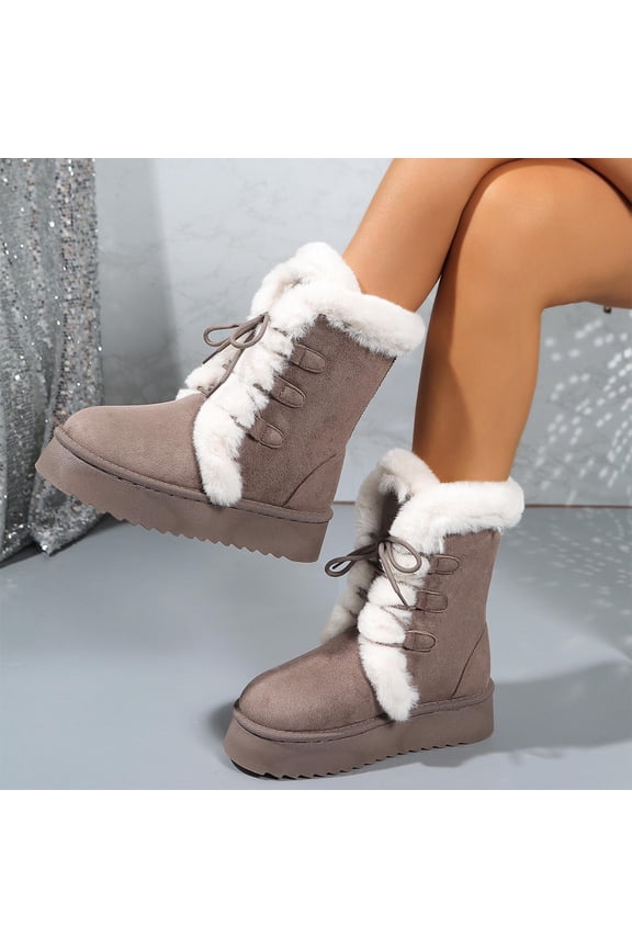 Womens Winter Snow Boots Slip On Warm Boots Fluffy Slippers Warm Boots Wide Width Low Heel Snow Shoes Insulated Faux Fur Lined Outdoors Boots Footwear