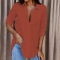 thumbnail image 1 of Lenago Womens Work Blouse Plus Size Summer Solid Long Sleeve V-shaped Button Top Shirt Beach Party Blouses Tops on Clearance, 1 of 6