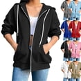 thumbnail image 1 of Lenago Womens Zip Up Hoodies Oversized Sweatshirt Casual Solid Color Zipper Drawstring 3/5 Sleeve Elastic Cuff Jacket, 1 of 6