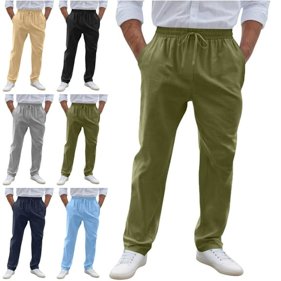 Lenago Work Pants Men with Front Pocket Solid Color Straight Leg Drawstring Long Pants Pocket Elastic Waist Trousers Casual Formal Work Pants for Men,Size M-3XL