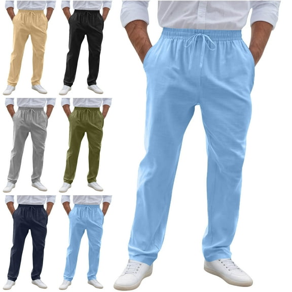 Lenago Work Pants Men with Front Pocket Solid Color Straight Leg Drawstring Long Pants Pocket Elastic Waist Trousers Casual Formal Work Pants for Men,Size M-3XL