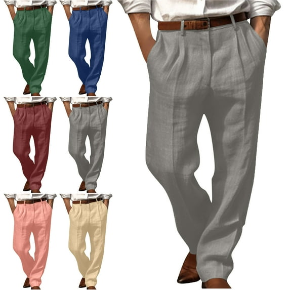 Lenago Work Pants Men with Pockets Men's Pants Loose Straight Leg Solid Color Waist With a Belt Pants With Casual Double Pleated Front Pocket Work Pants for Men,Size S-3XL