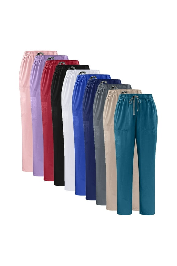 Work Pants with Pockets Plus Size Women,Unisex,Man's Pants Solid Color Indoor Straight Leg Pants Elastic Waist Drawstring Multiple Pockets Nursing Worker Pants,Work Pants for Men,Size XS-2XL