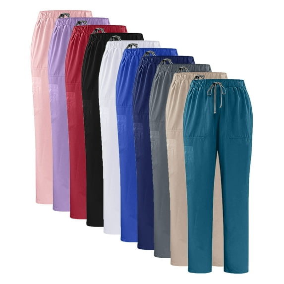 Lenago Work Pants with Pockets Plus Size Women,Unisex,Man's Pants Solid Color Indoor Straight Leg Pants Elastic Waist Drawstring Multiple Pockets Nursing Worker Pants,Work Pants for Men,Size XS-2XL
