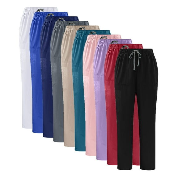 Lenago Work Pants with Pockets Plus Size Women,Unisex,Man's Pants Solid Color Indoor Straight Leg Pants Elastic Waist Drawstring Multiple Pockets Nursing Worker Pants,Work Pants for Men,Size XS-2XL