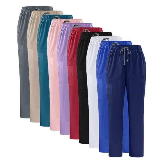 Lenago Work Pants with Pockets Plus Size Women,Unisex,Man's Pants Solid Color Indoor Straight Leg Pants Elastic Waist Drawstring Multiple Pockets Nursing Worker Pants,Work Pants for Men,Size XS-2XL