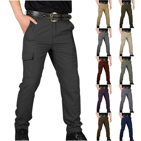 Work Pants for Men Elastic Waist Casual Multi-Pocket Sports Pants Cargo Pants Trousers Black S