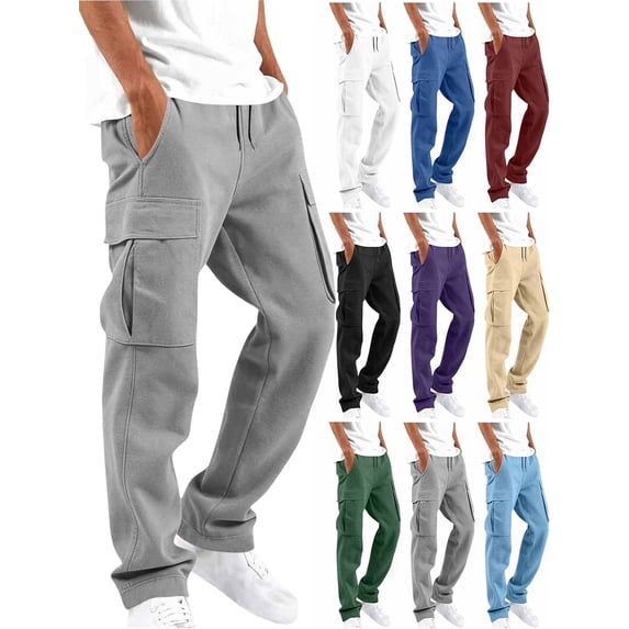 Lenago Work Pants for Men Men Cargo Pants Elastic Waist Casual Sports Trousers Pants With Multi-Pockets Gray Xxl