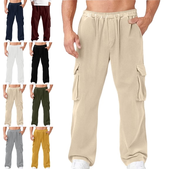 Lenago Workpants Plus Size Women,Unisex,Men's Pants Cargo Pants with Pockets Casual Outdoor Sport Pocket Solid Color Elastic Waist Large Side Pockets Work Pants for Men,Cargo Pants for Men,Size S-3XL