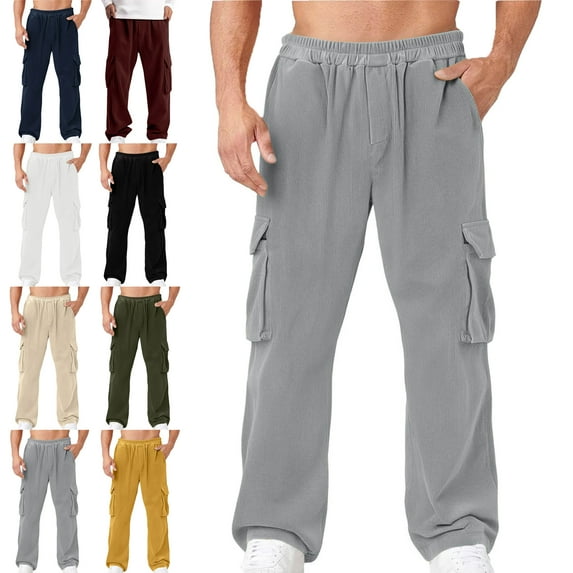 Lenago Workpants Plus Size Women,Unisex,Men's Pants Cargo Pants with Pockets Casual Outdoor Sport Pocket Solid Color Elastic Waist Large Side Pockets Work Pants for Men,Cargo Pants for Men,Size S-3XL