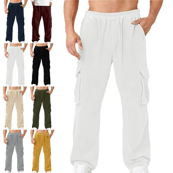 Lenago Workpants Plus Size Women,Unisex,Men's Pants Cargo Pants with Pockets Casual Outdoor Sport Pocket Solid Color Elastic Waist Large Side Pockets Work Pants for Men,Cargo Pants for Men,Size S-3XL